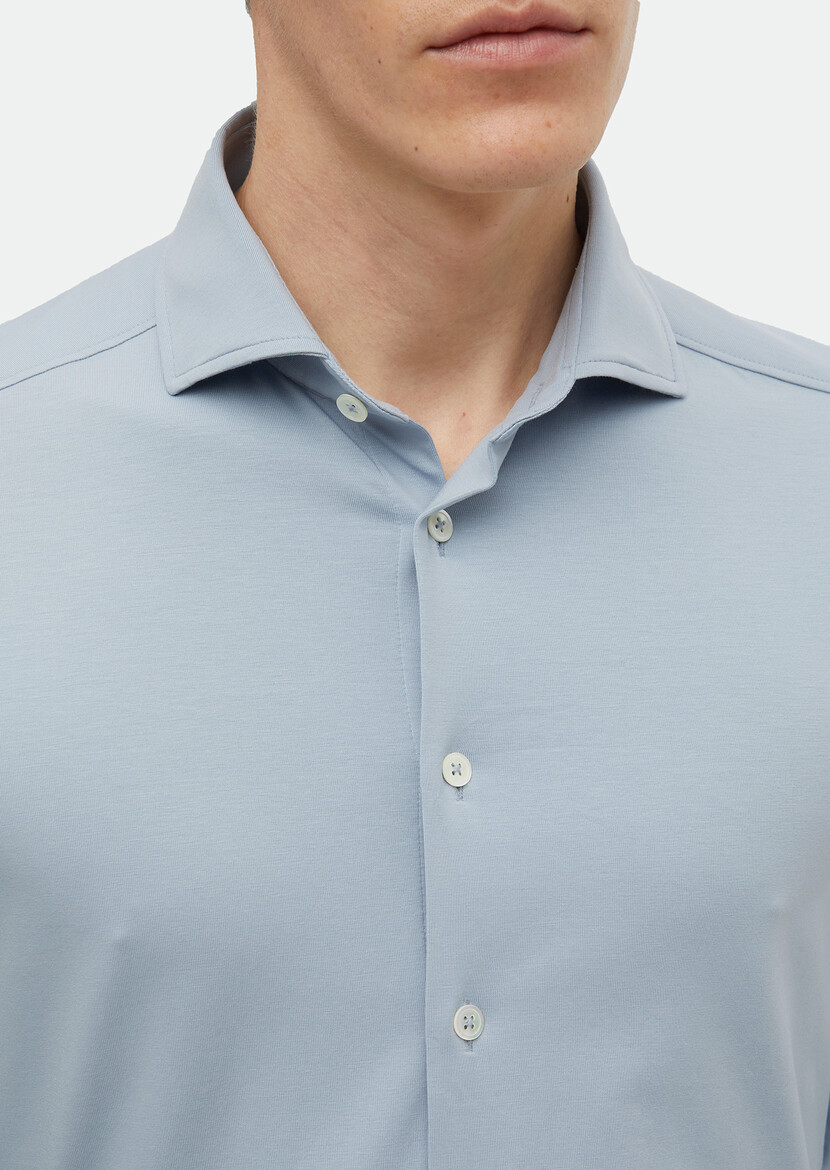 Mavi Düz Regular Fit Casual Pamuk Karışımlı Gömlek - Thumbnail
