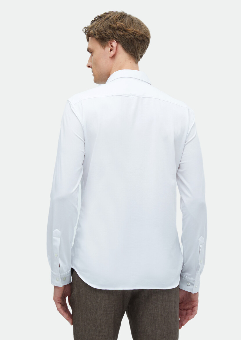 Beyaz Düz Regular Fit Casual Pamuk Karışımlı Gömlek - Thumbnail
