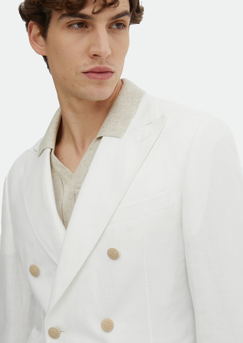 Beyaz Düz Zeroweight Slim Fit Pamuk Karışımlı Takım Elbise - Thumbnail