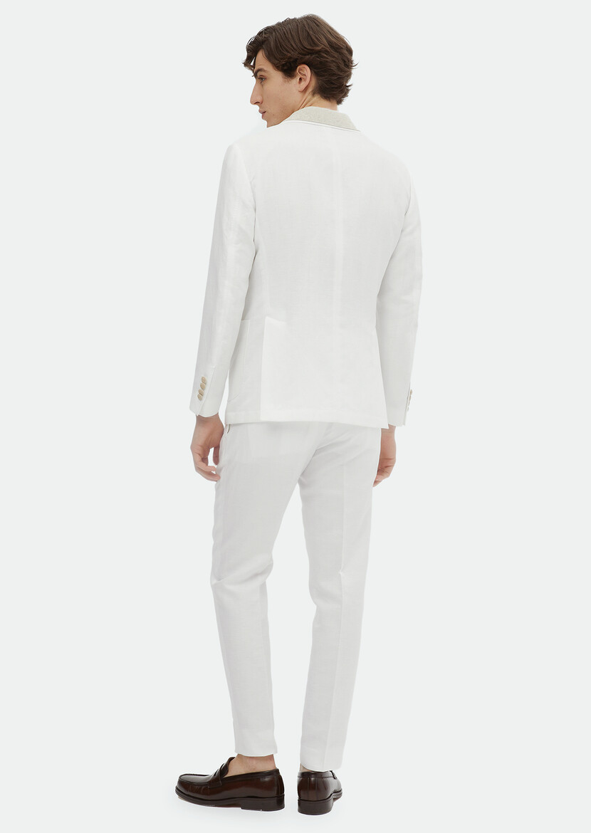 Beyaz Düz Zeroweight Slim Fit Pamuk Karışımlı Takım Elbise - Thumbnail
