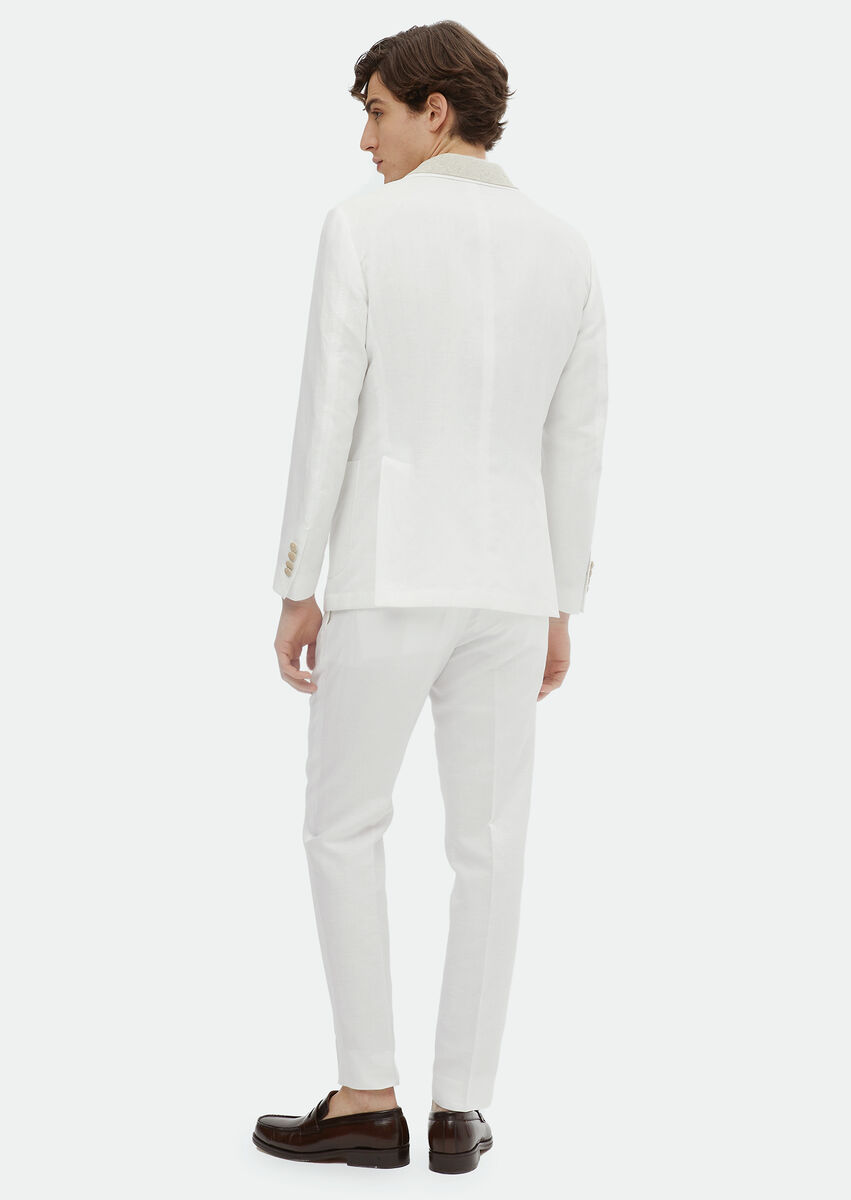 Beyaz Düz Zeroweight Slim Fit Pamuk Karışımlı Takım Elbise