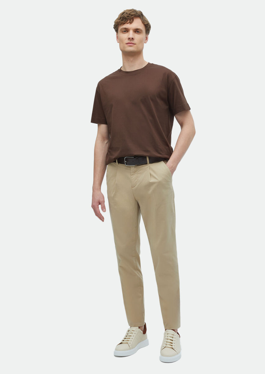 Vizon Düz Dokuma Regular Fit Casual Pamuk Karışımlı Pantolon