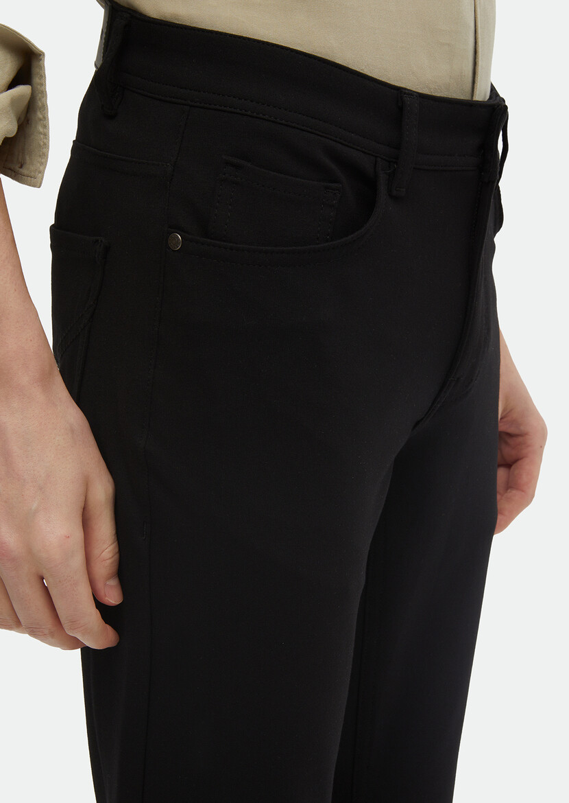 Siyah Düz Örme Slim Fit Casual Pantolon - Thumbnail