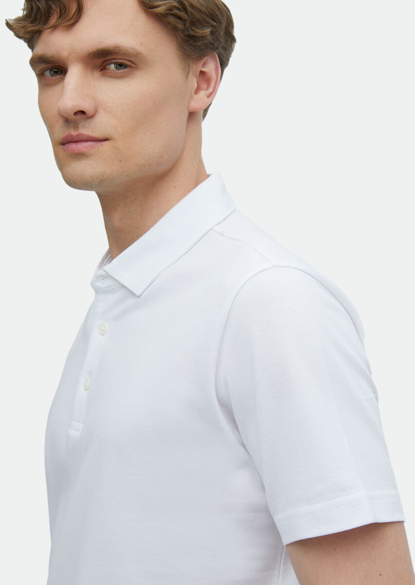Beyaz Polo Yaka %100 Pamuk T-Shirt