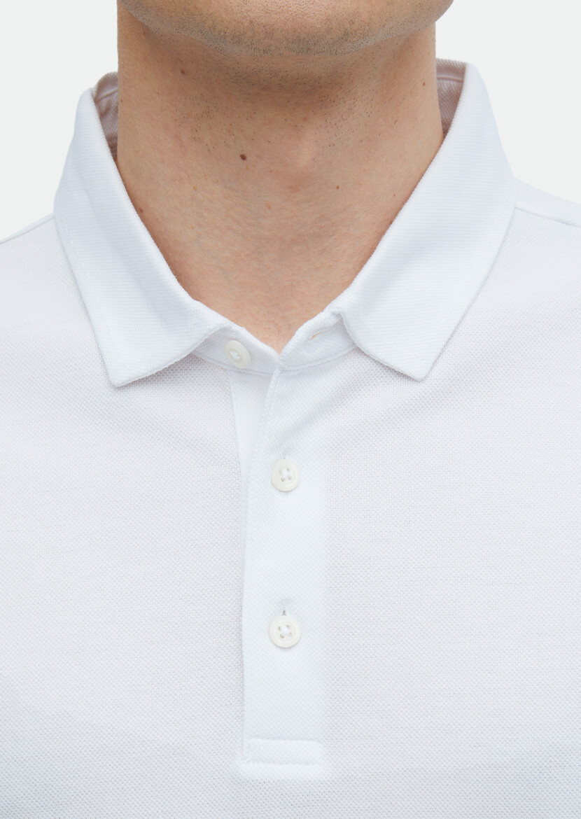 Beyaz Polo Yaka %100 Pamuk T-Shirt - Thumbnail