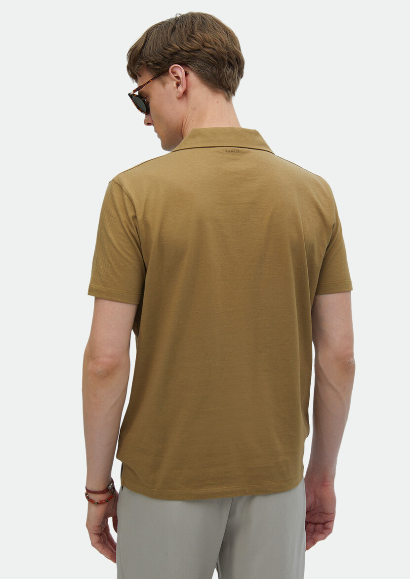Deve Tüyü Düz Polo Yaka %100 Pamuk T-Shirt - Thumbnail