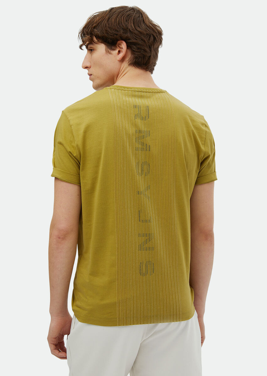 Yağ Yeşili Baskılı Bisiklet Yaka %100 Pamuk T-Shirt