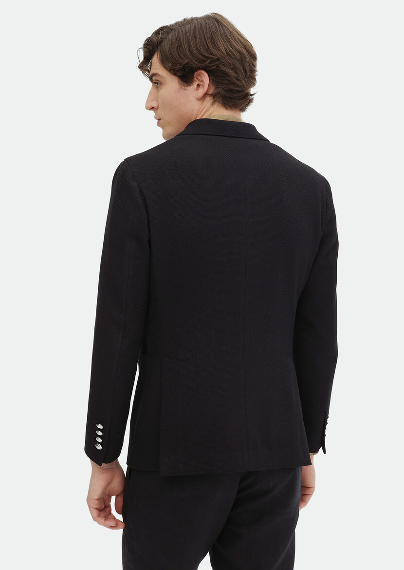 Siyah Desenli Shirt Shoulder Slim Fit Pamuk Karışımlı Ceket - Thumbnail