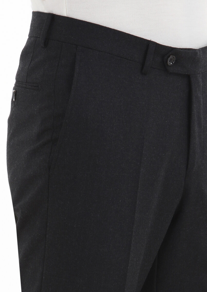 Antrasit Düz Kumaş Regular Fit Klasik Yün Karışımlı Pantolon