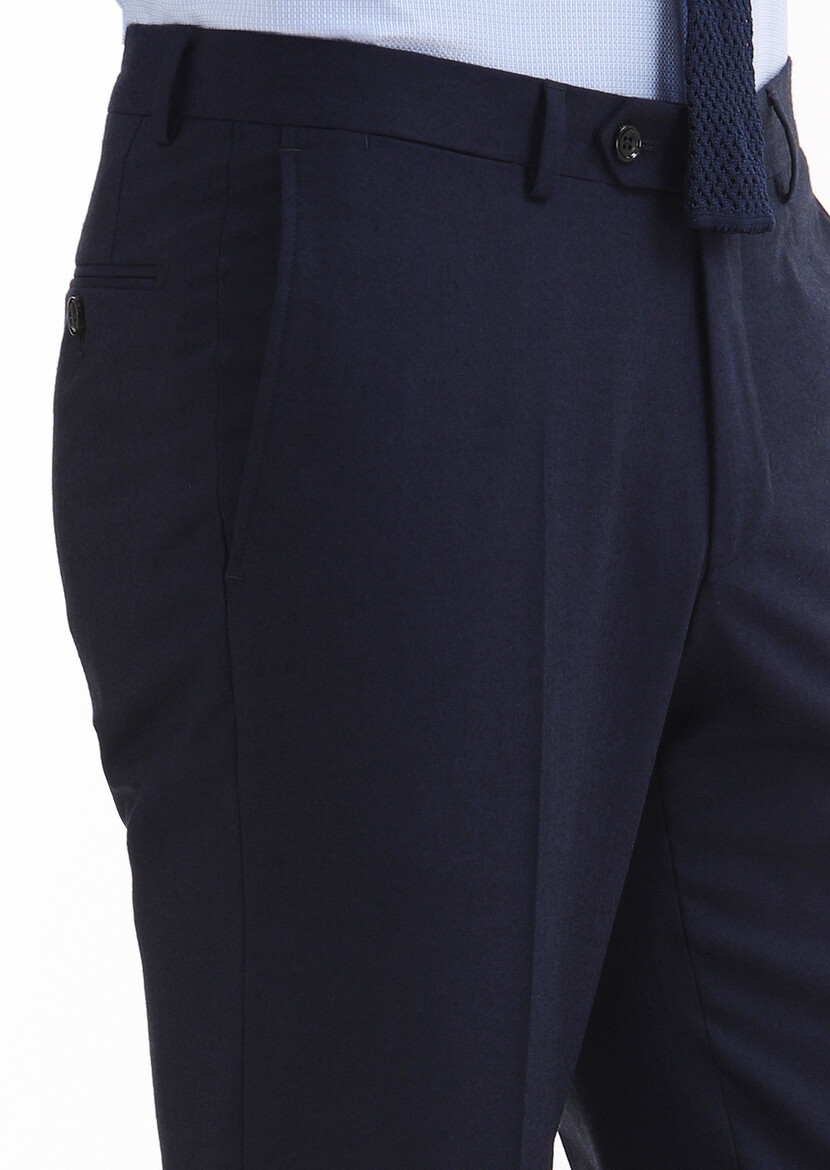Lacivert Düz Kumaş Regular Fit Klasik Yün Karışımlı Pantolon - Thumbnail