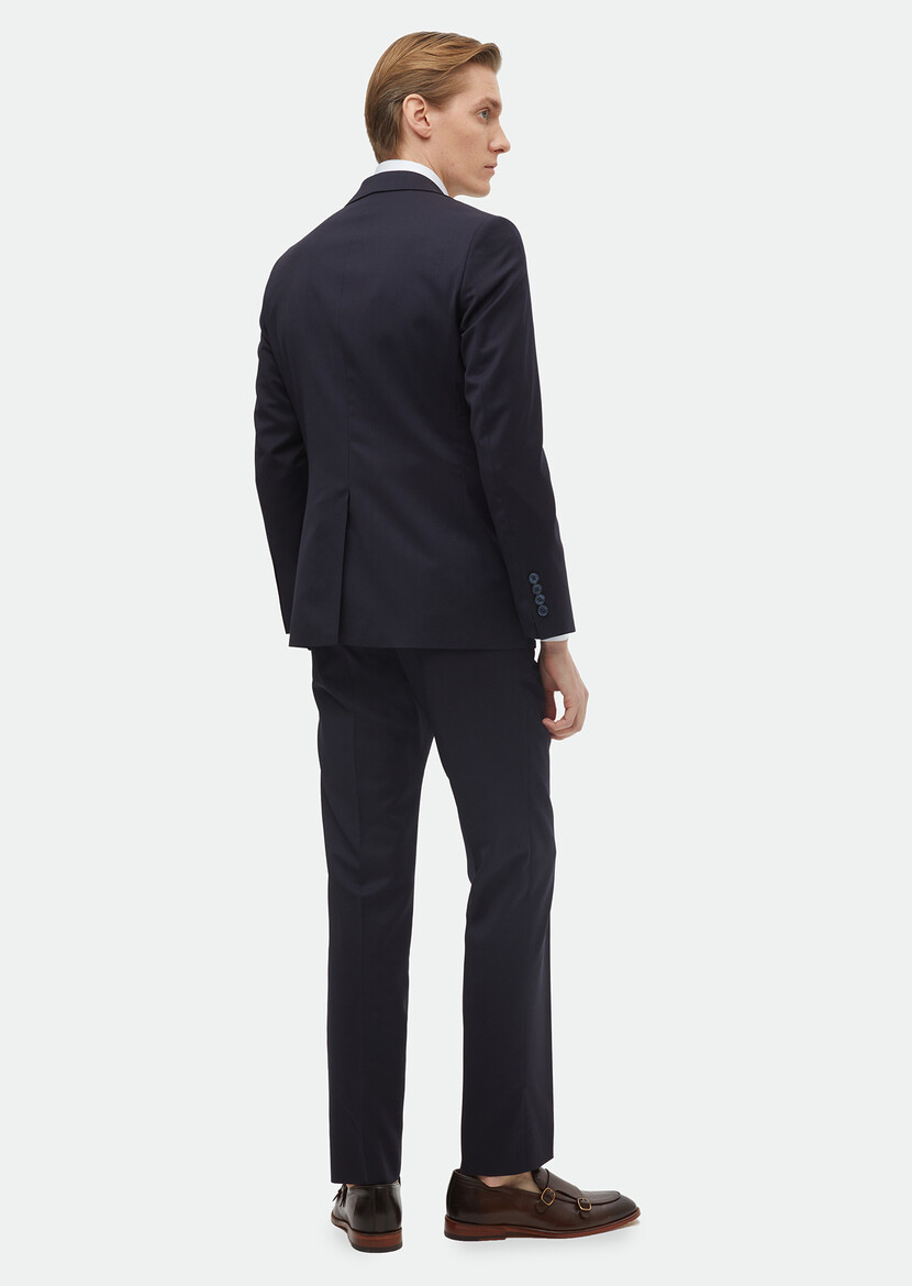 Lacivert Düz Modern Fit %100 Yün Takım Elbise - Thumbnail