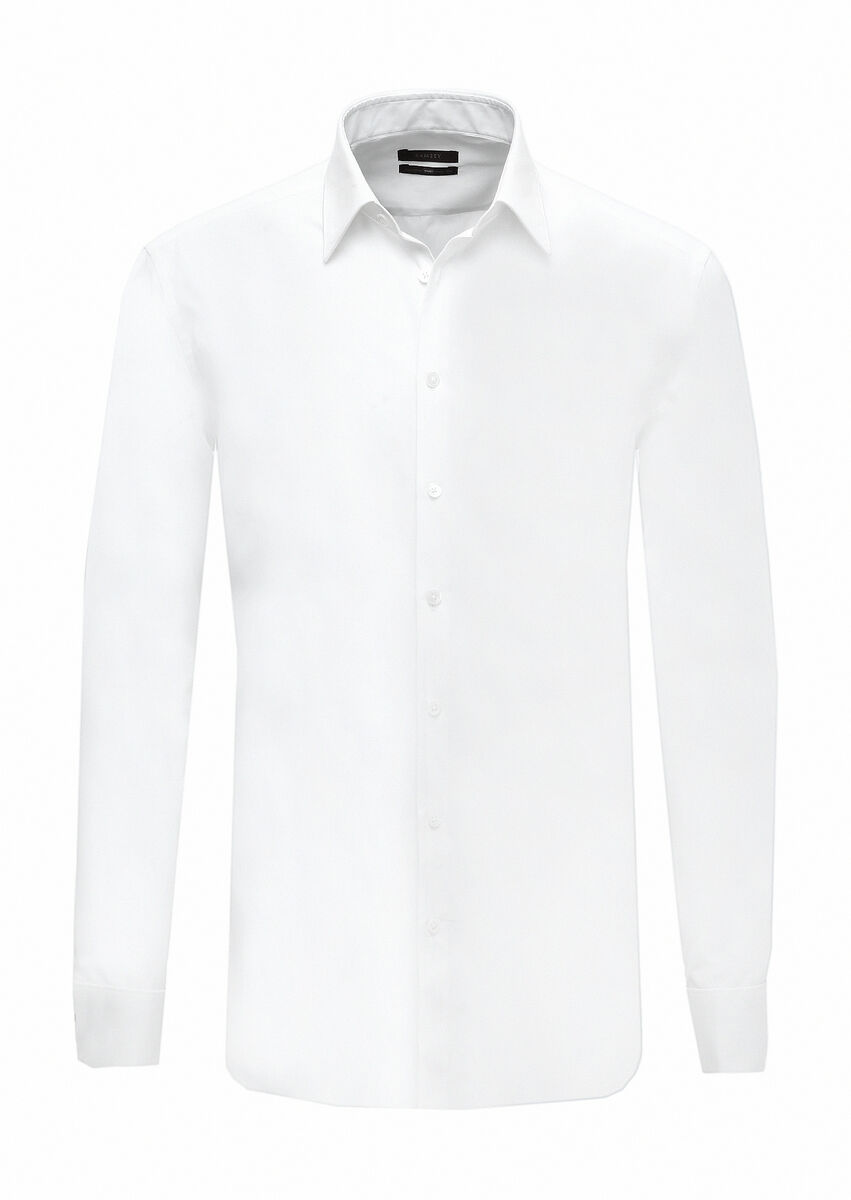 Beyaz Düz Dokuma Klasik %100 Pamuk Gömlek