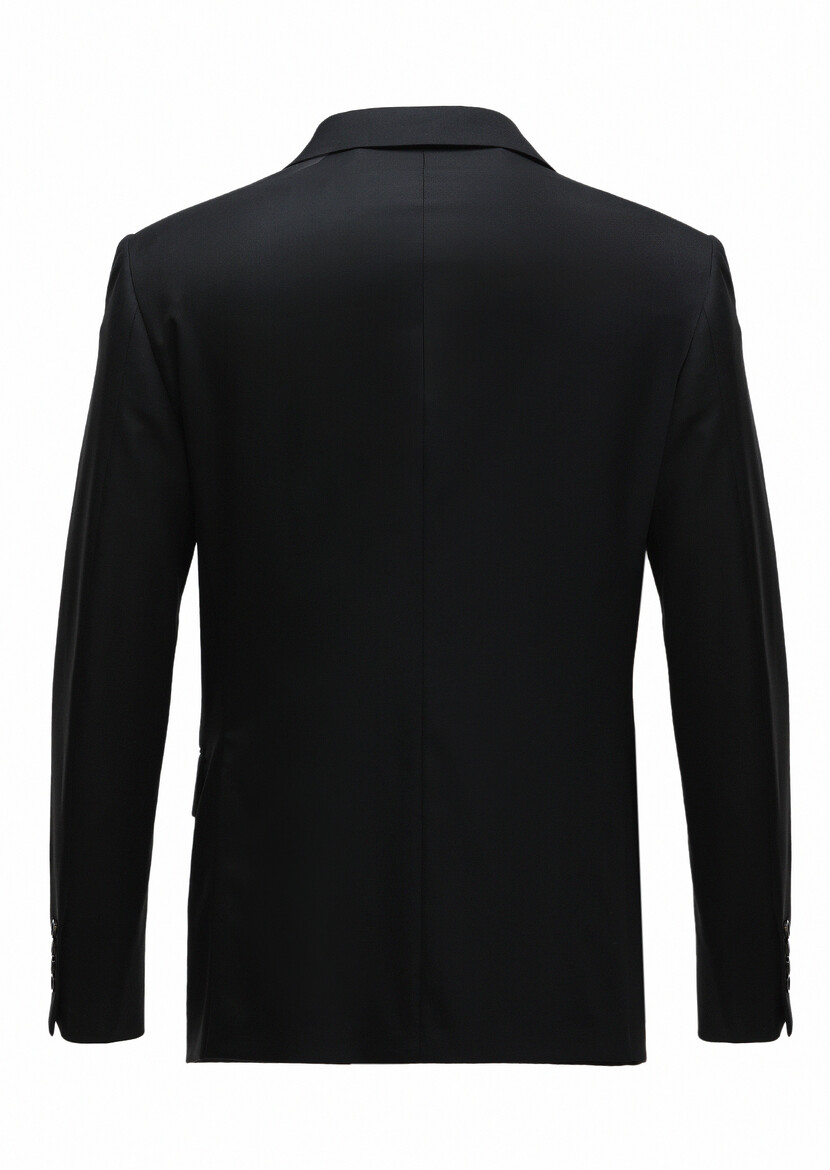 Siyah Düz Yün Karışımlı Takım Elbise - Thumbnail