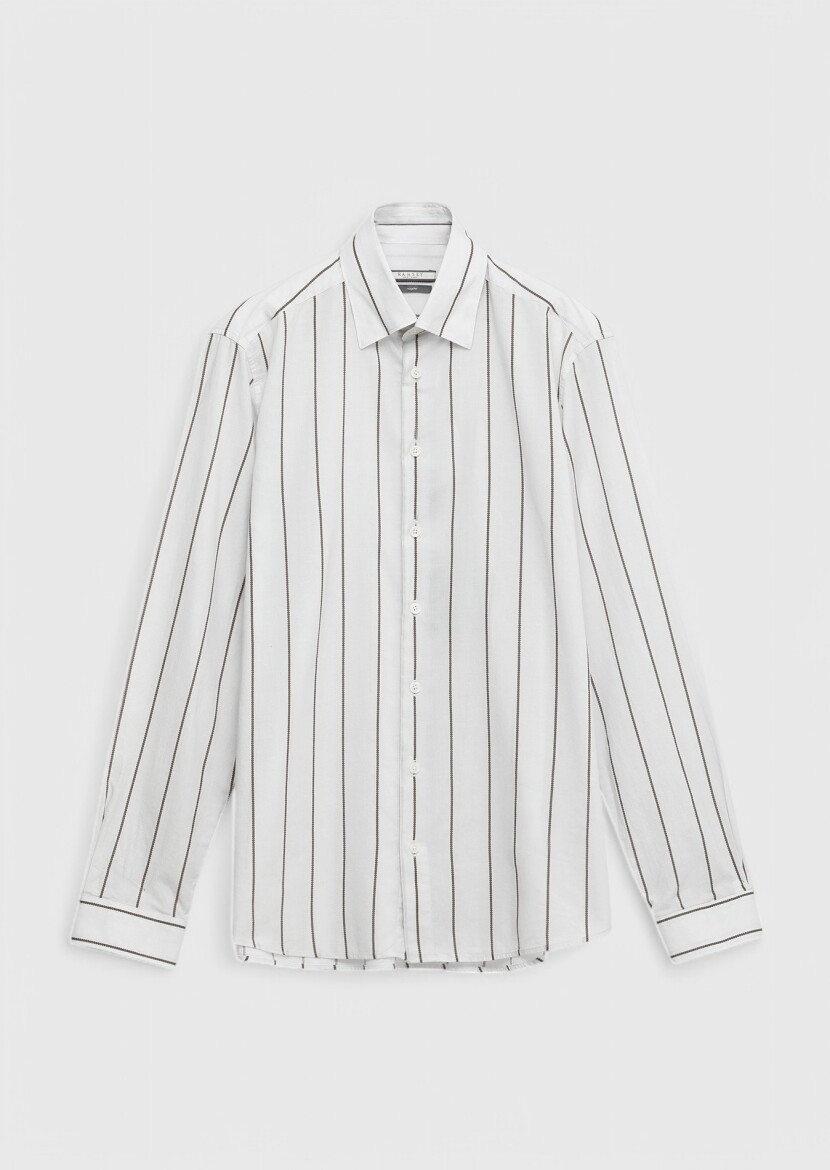 Açık Gri Baskılı Casual Fit Dokuma Casual %100 Pamuk Gömlek 