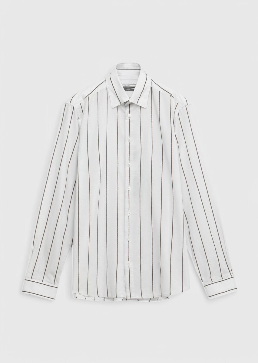 Açık Gri Baskılı Casual Fit Dokuma Casual %100 Pamuk Gömlek - 1