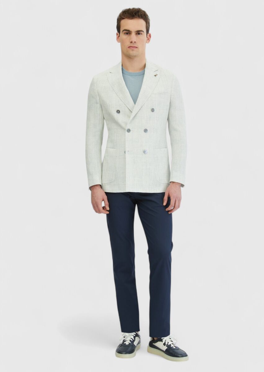 Açık Gri Desenli Zeroweight Slim Fit %100 Keten Ceket - 2