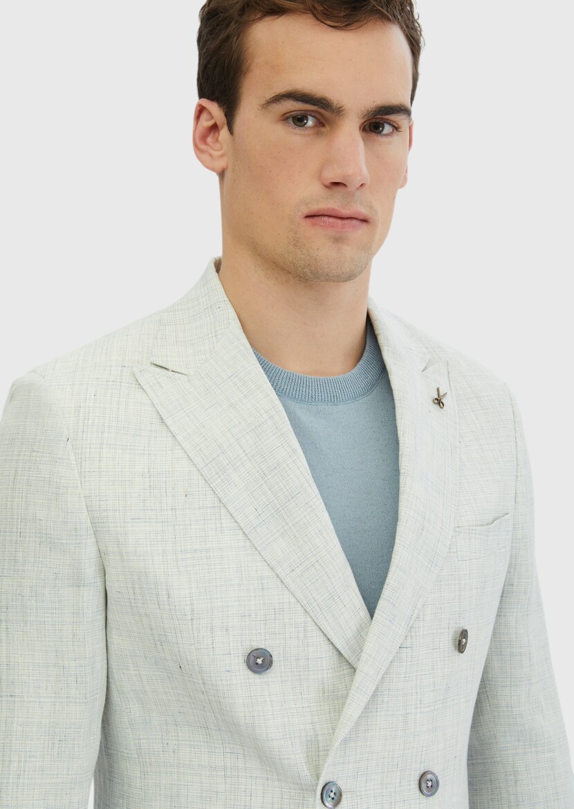 Açık Gri Desenli Zeroweight Slim Fit %100 Keten Ceket - 3