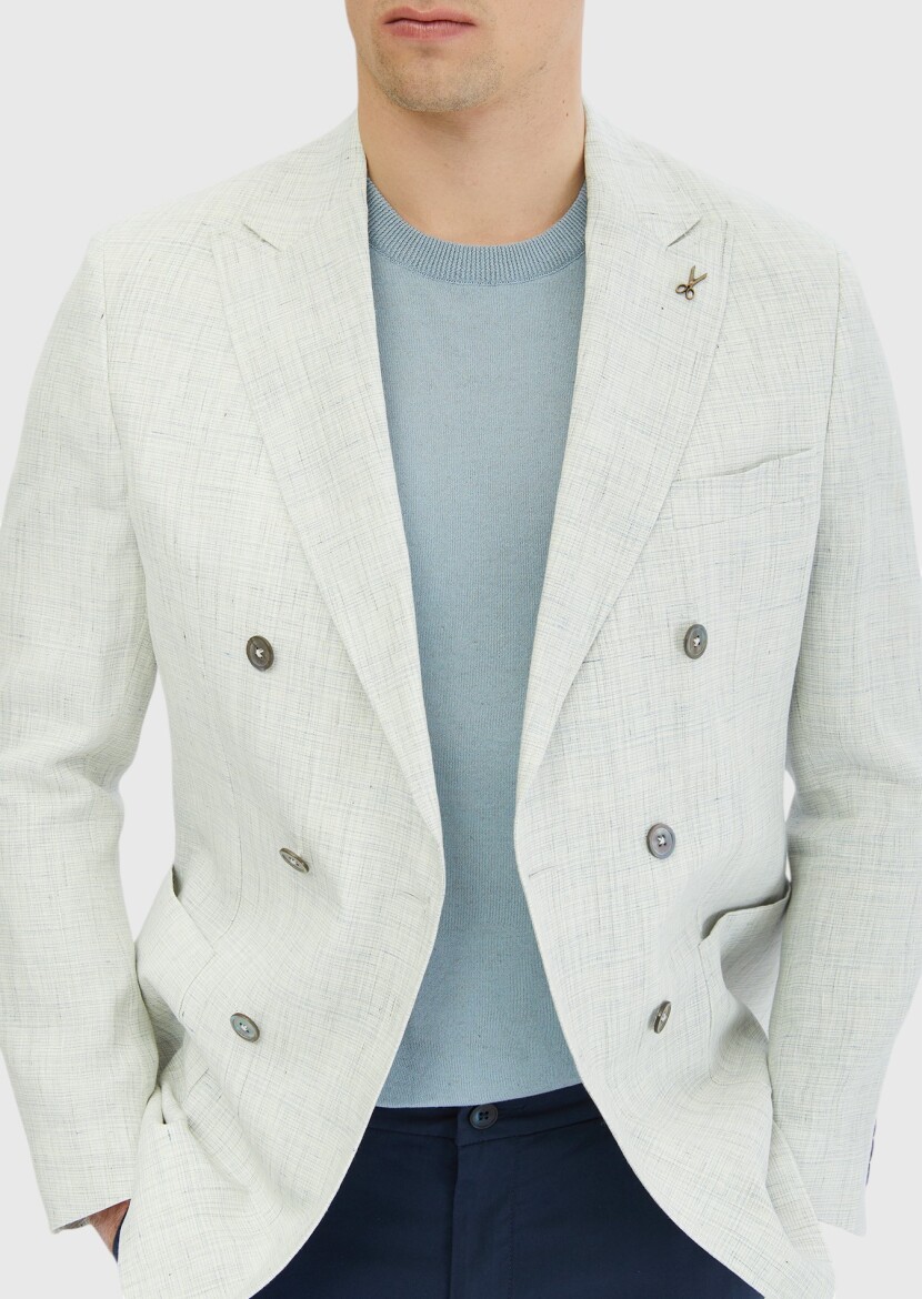 Açık Gri Desenli Zeroweight Slim Fit %100 Keten Ceket - 4
