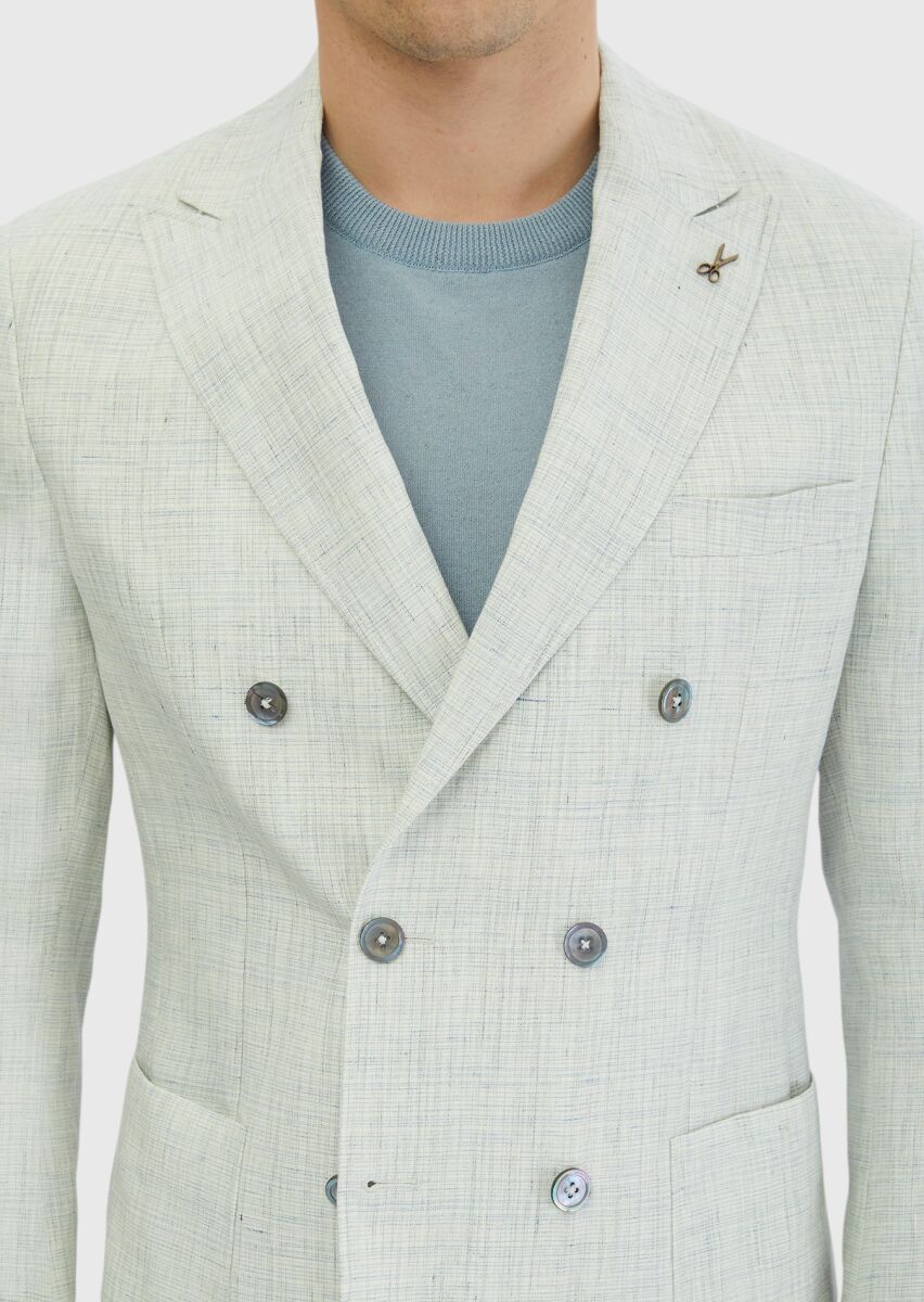 Açık Gri Desenli Zeroweight Slim Fit %100 Keten Ceket - 5