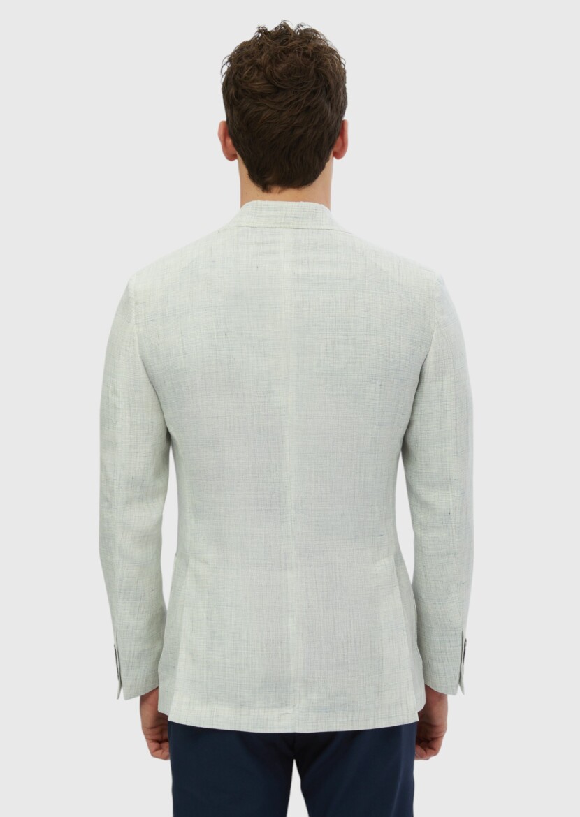 Açık Gri Desenli Zeroweight Slim Fit %100 Keten Ceket - 7