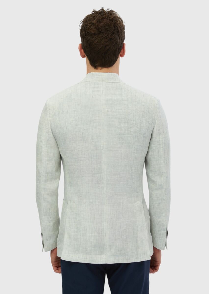 Açık Gri Desenli Zeroweight Slim Fit %100 Keten Ceket - 7