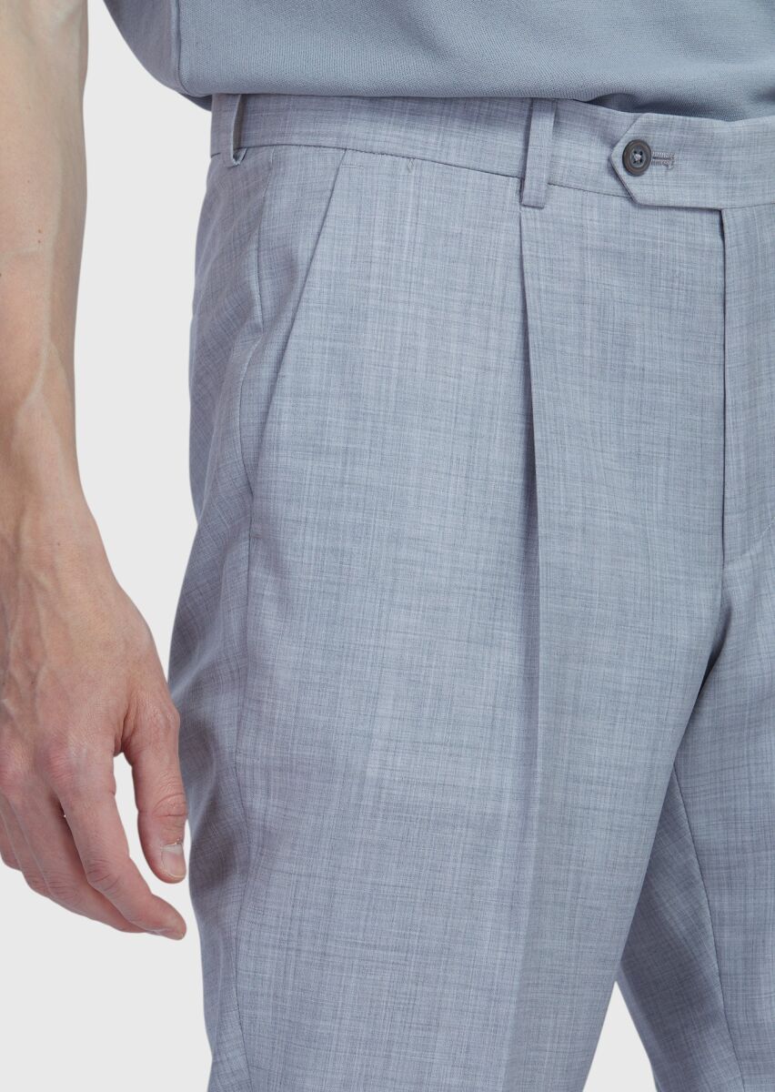 Açık Gri Düz Kumaş Slim Fit Casual %100 Yün Pantolon - 3
