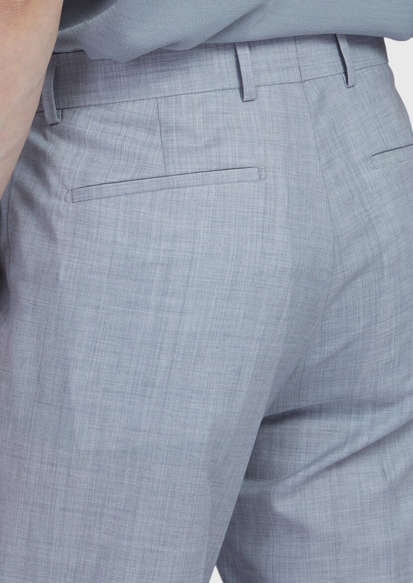 Açık Gri Düz Kumaş Slim Fit Casual %100 Yün Pantolon - 4