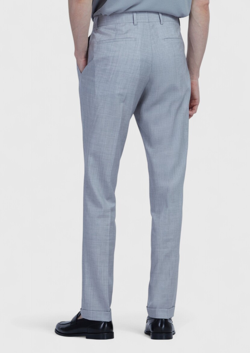 Açık Gri Düz Kumaş Slim Fit Casual %100 Yün Pantolon - 5