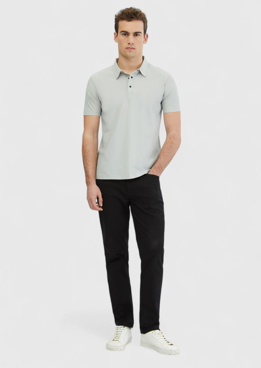 Açık Gri Düz Polo Yaka T-Shirt - 2
