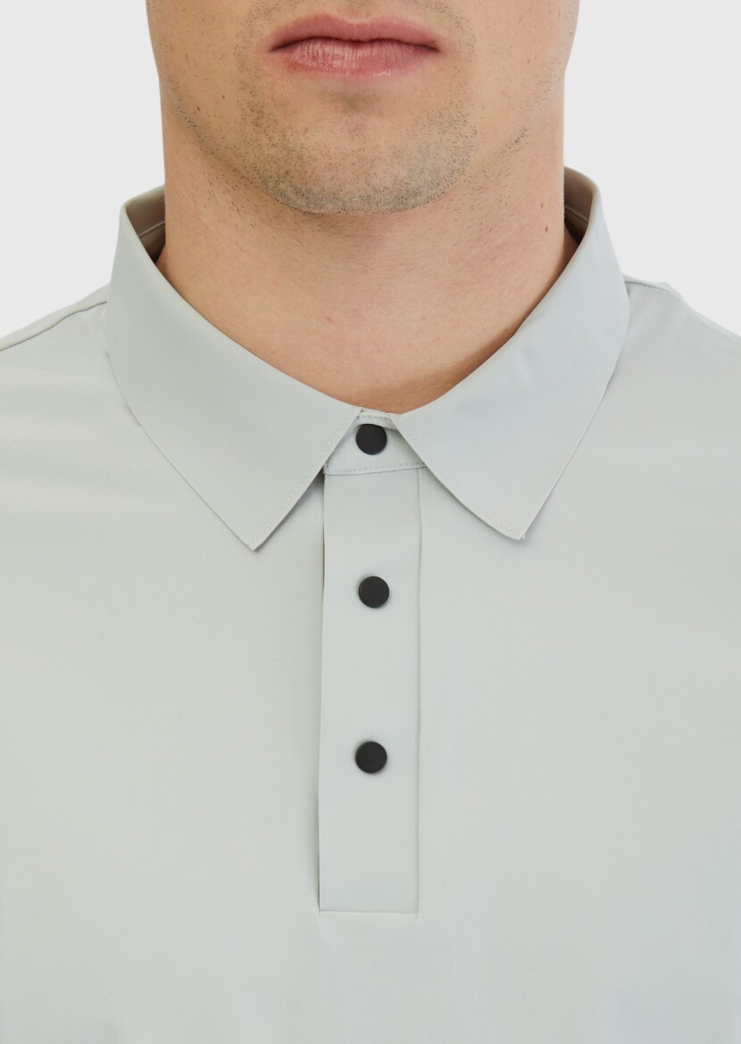 Açık Gri Düz Polo Yaka T-Shirt - 4