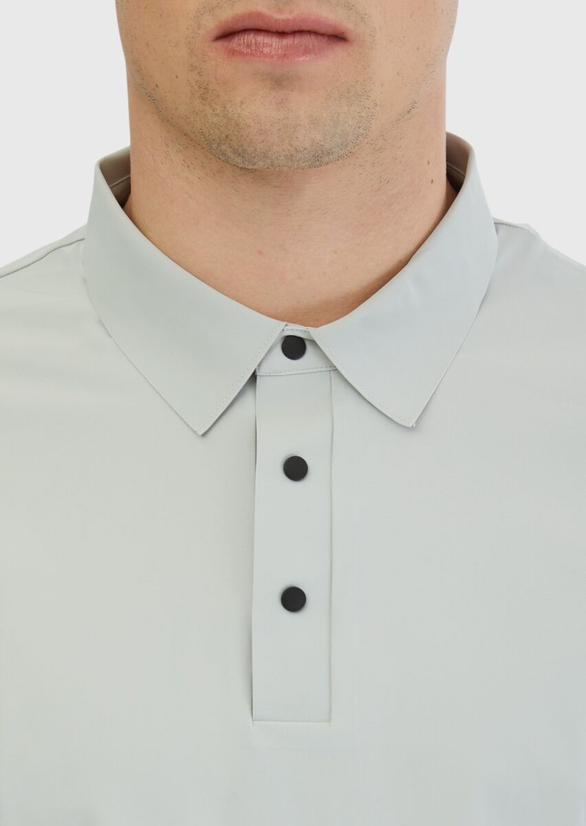 Açık Gri Düz Polo Yaka T-Shirt - 4
