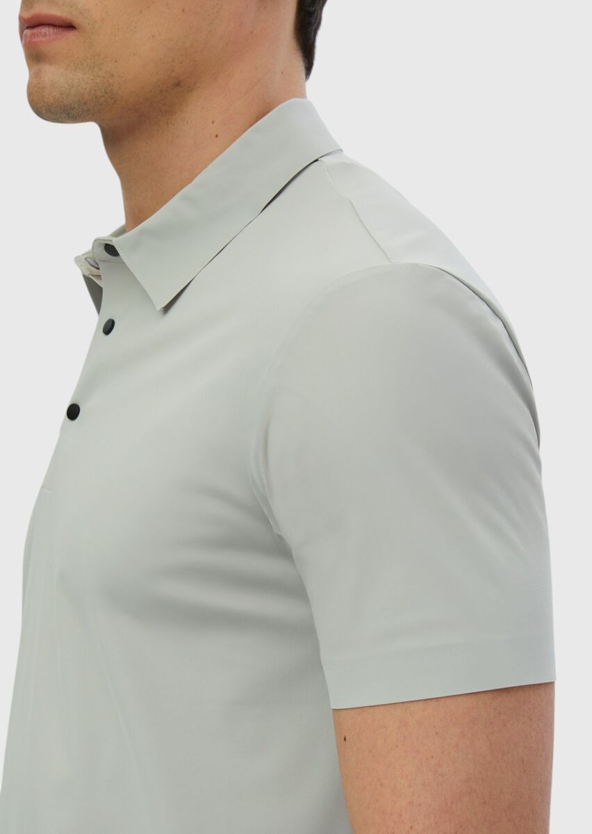 Açık Gri Düz Polo Yaka T-Shirt - 5