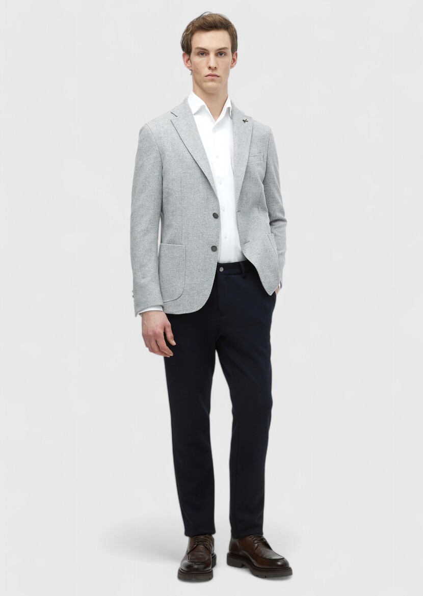 Açık Gri Düz Shirt Shoulder Slim Fit Yün Karışımlı Ceket - RAMSEY