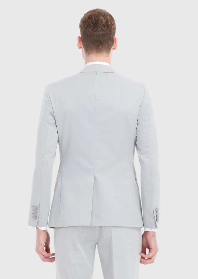 Açık Gri Fashion Slim Fit Kruvaze Yaka Dokuma Smokin Takım Elbise - 5