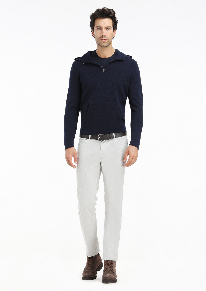 Açık Gri Fitilli Dokuma Slim Fit Kadife Casual Pamuk Karışımlı Pantolon - RAMSEY