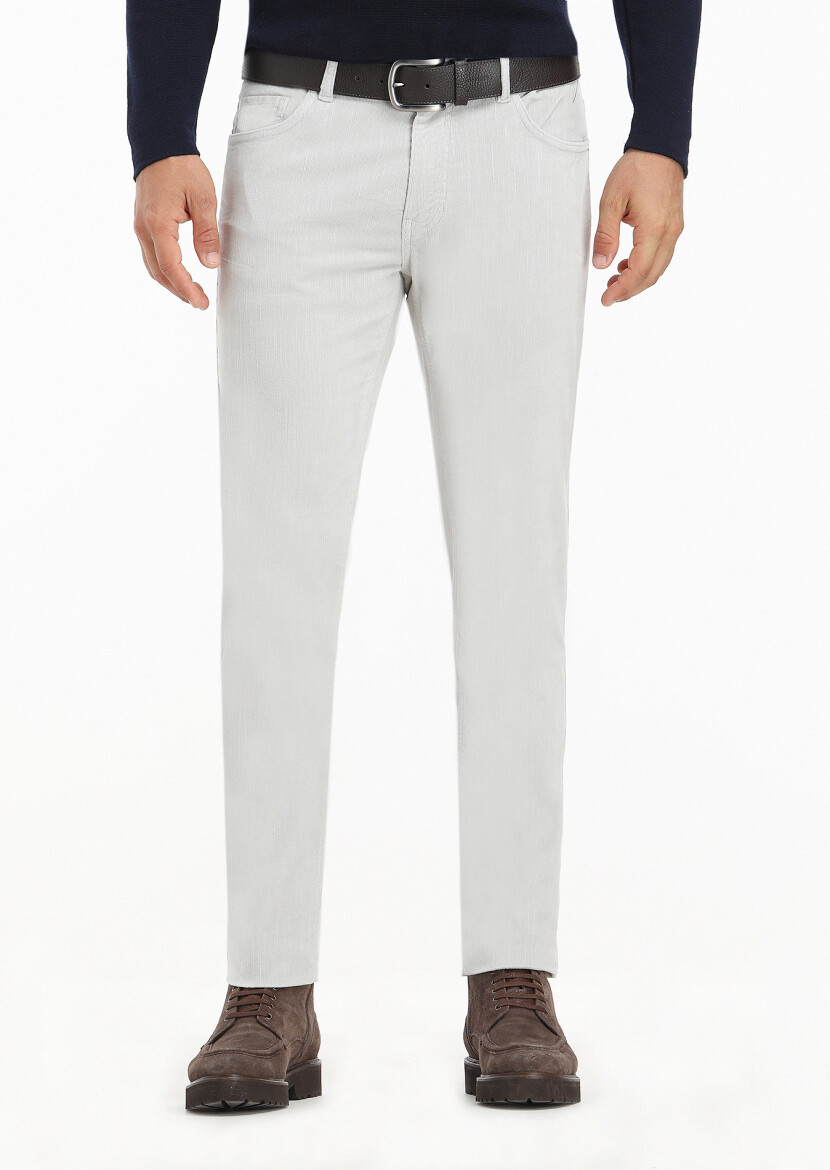 Açık Gri Fitilli Dokuma Slim Fit Kadife Casual Pamuk Karışımlı Pantolon - RAMSEY