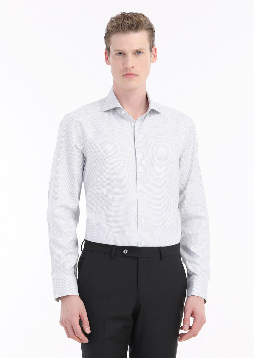 Açık Gri Mikro Regular Fit Dokuma Klasik %100 Pamuk Gömlek - 2