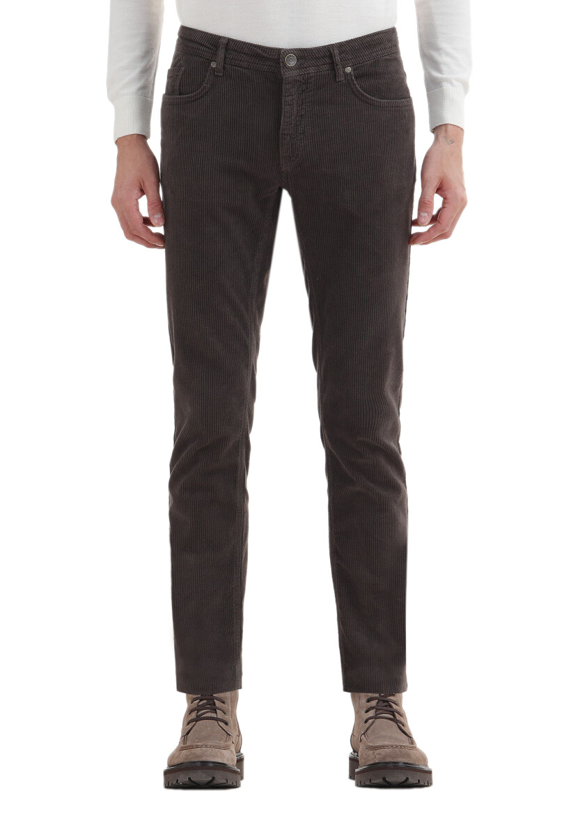 Açık Kahve Fitilli Dokuma Slim Fit Kadife Casual Pamuk Karışımlı Pantolon 