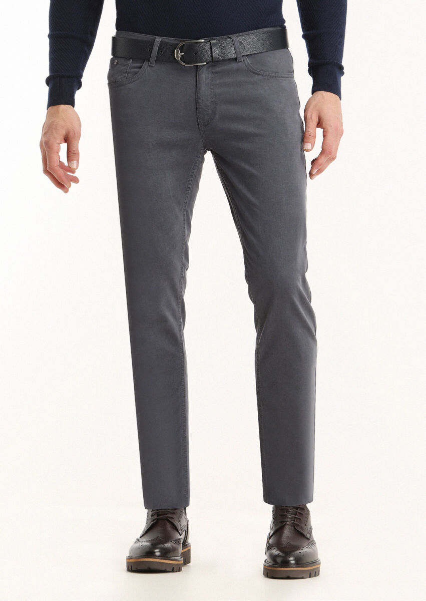 Açık Lacivert Düz Dokuma Slim Fit Casual Pamuk Karışımlı Pantolon - 2