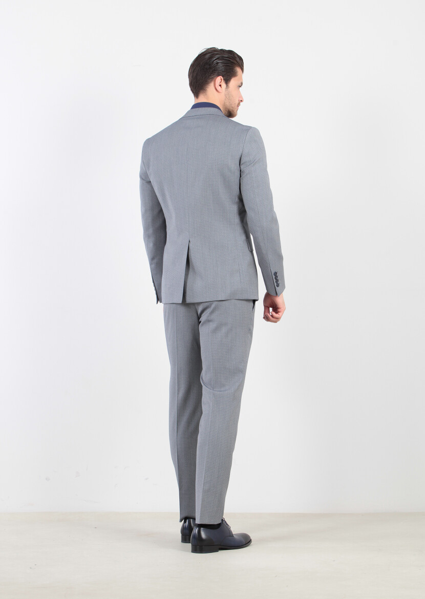 Açık Lacivert Mikro Zeroweight Slim Fit Yün Karışımlı Takım Elbise - 6