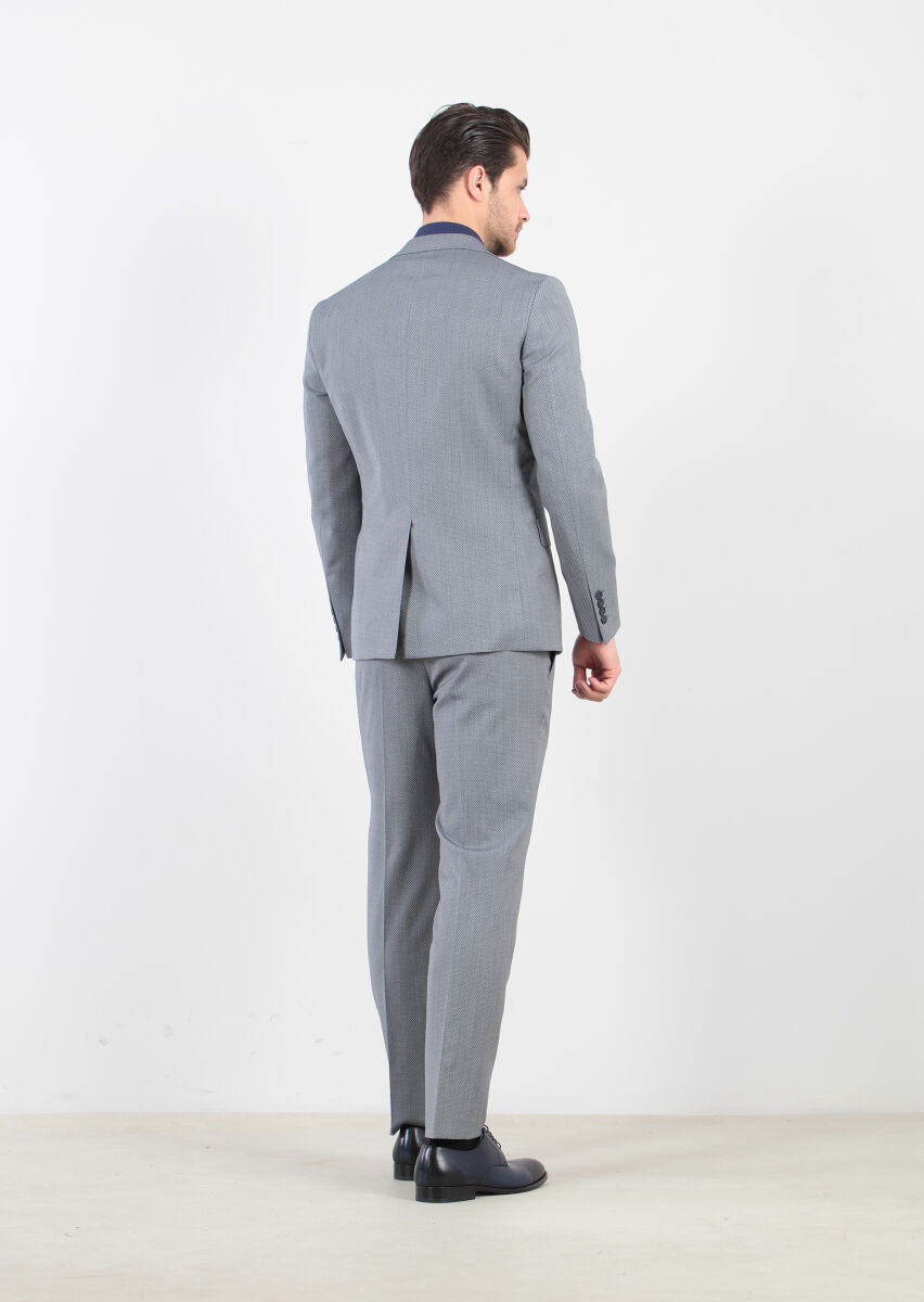 Açık Lacivert Mikro Zeroweight Slim Fit Yün Karışımlı Takım Elbise - 6