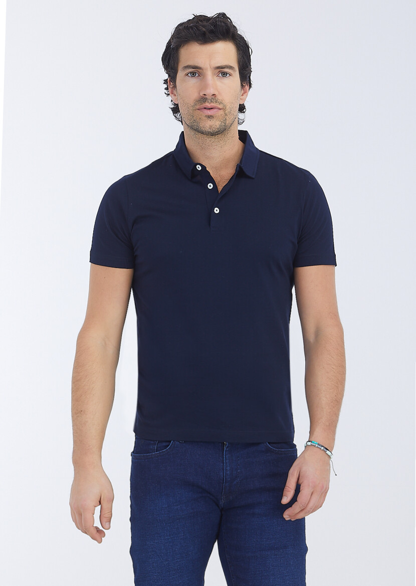 Açık Lacivert Polo Yaka %100 Pamuk T-Shirt 