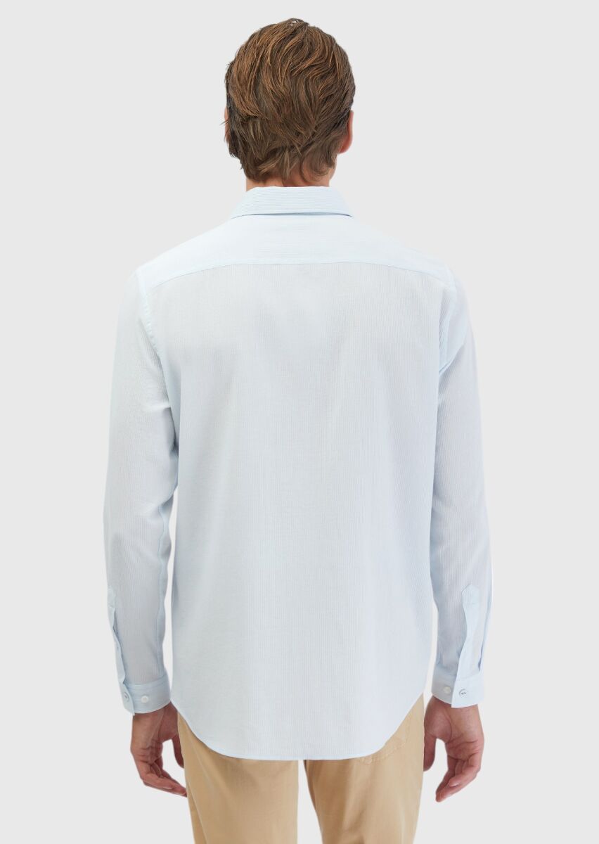 Açık Mavi Düz Casual Fit Dokuma Casual %100 Pamuk Gömlek - 6