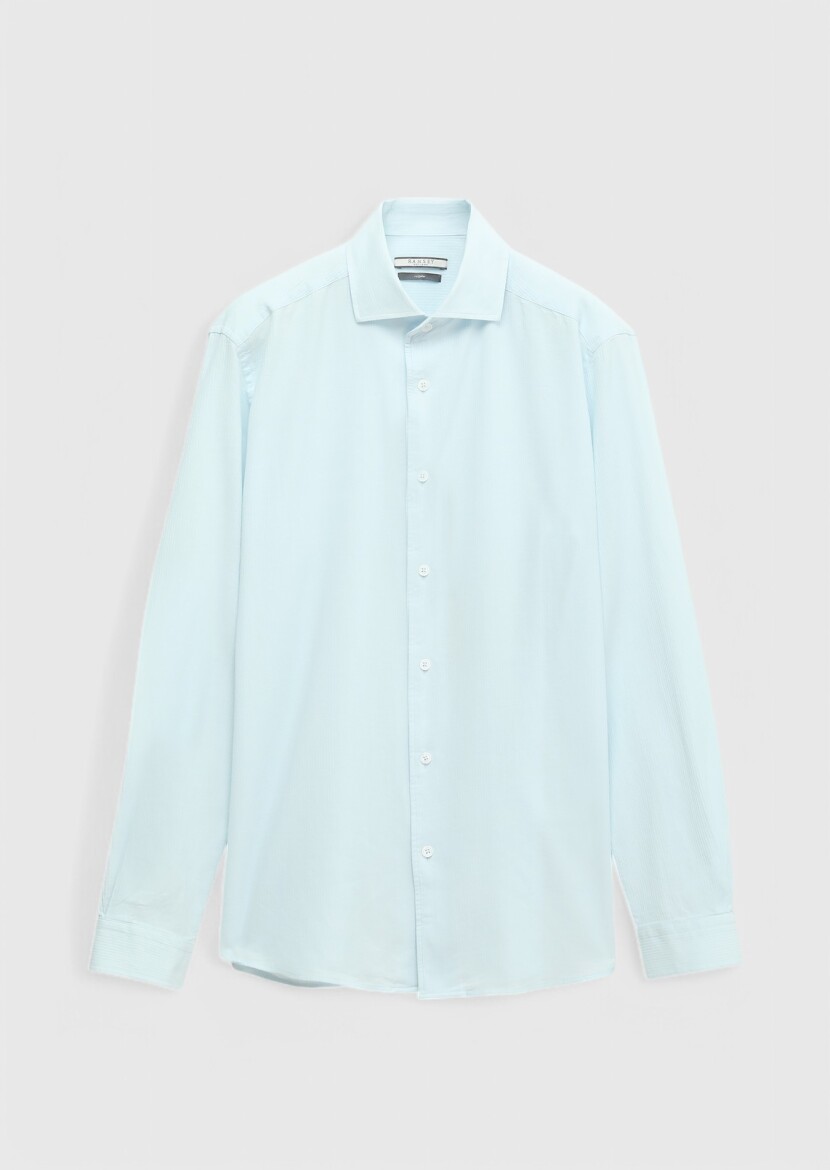 Açık Mavi Düz Casual Fit Dokuma Casual %100 Pamuk Gömlek - 7