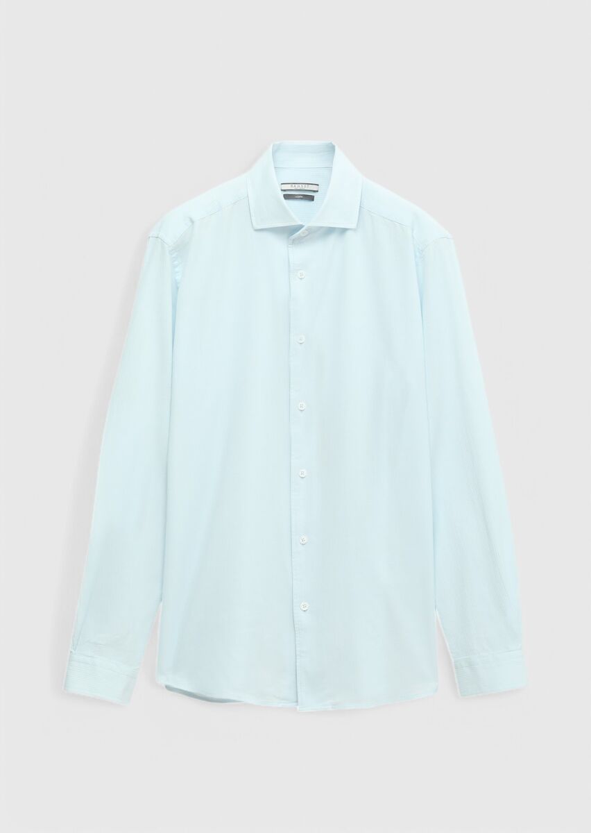 Açık Mavi Düz Casual Fit Dokuma Casual %100 Pamuk Gömlek - 7