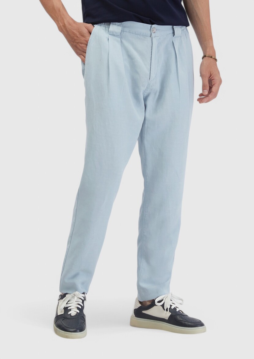 Açık Mavi Düz Dokuma Jogging Fit Casual Pamuk Karışımlı Pantolon 