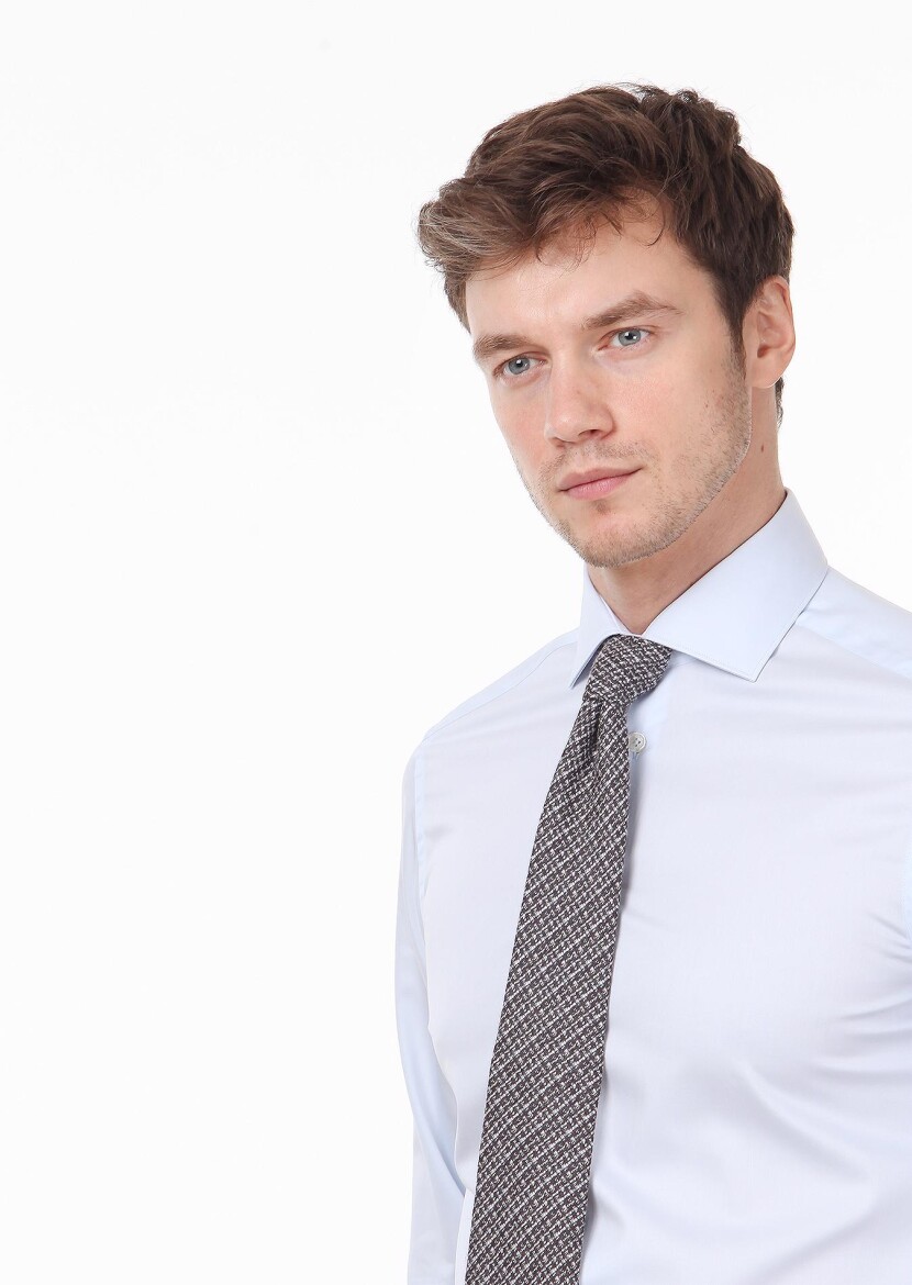 Açık Mavi Düz Slim Fit Dokuma Klasik %100 Pamuk Gömlek 