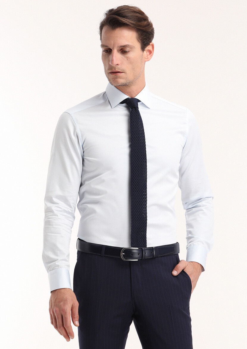 Açık Mavi Düz Slim Fit Dokuma Klasik %100 Pamuk Gömlek 