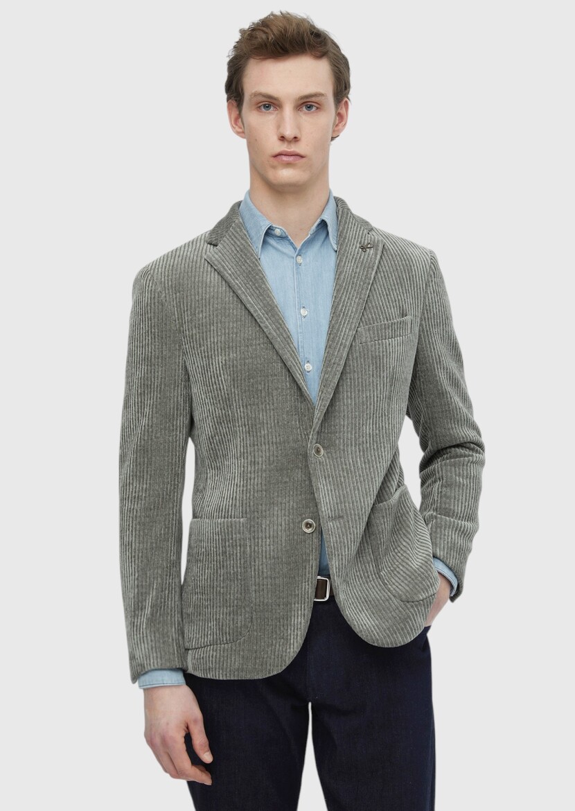 Açık Yeşil Desenli Shirt Shoulder Slim Fit Ceket - RAMSEY