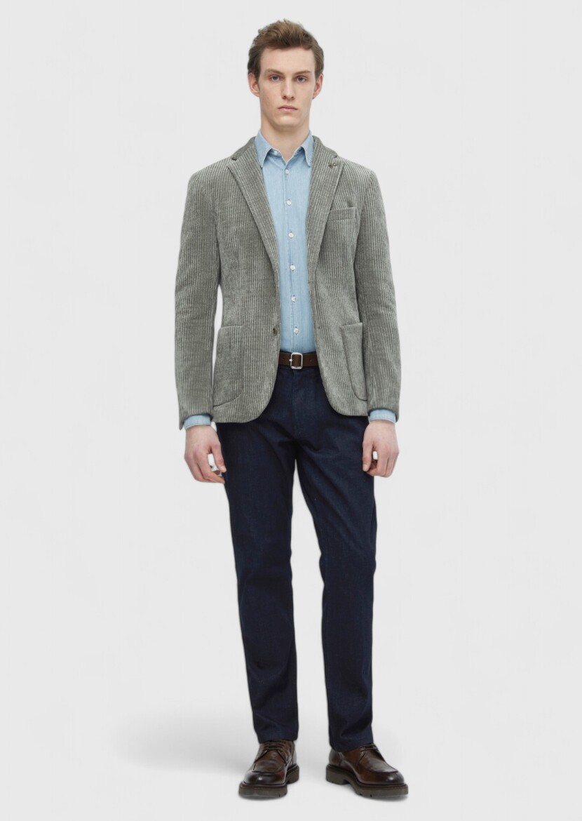 Açık Yeşil Desenli Shirt Shoulder Slim Fit Ceket - RAMSEY